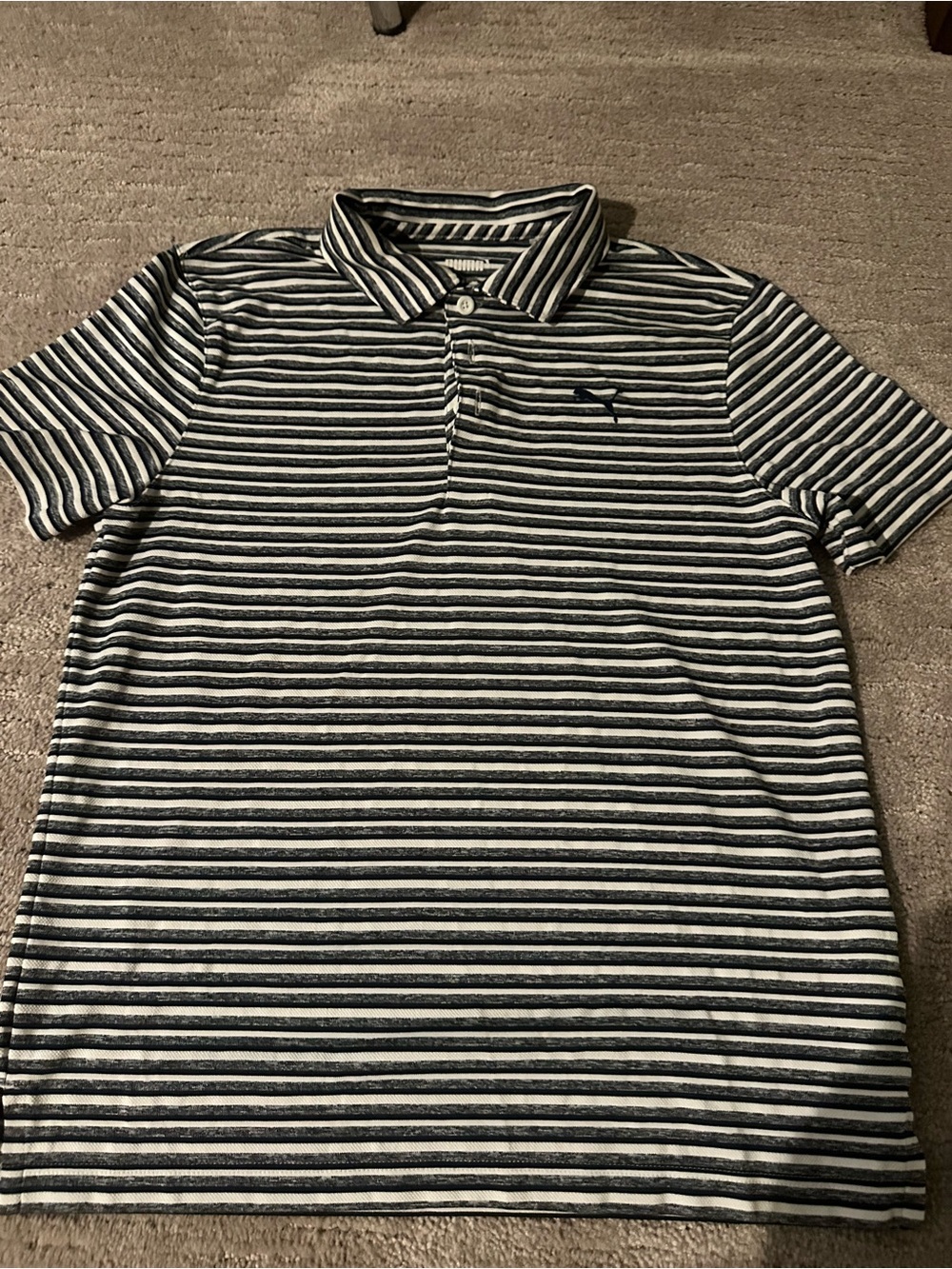 Puma Navy and White Striped Kids Golf Polo Shirt